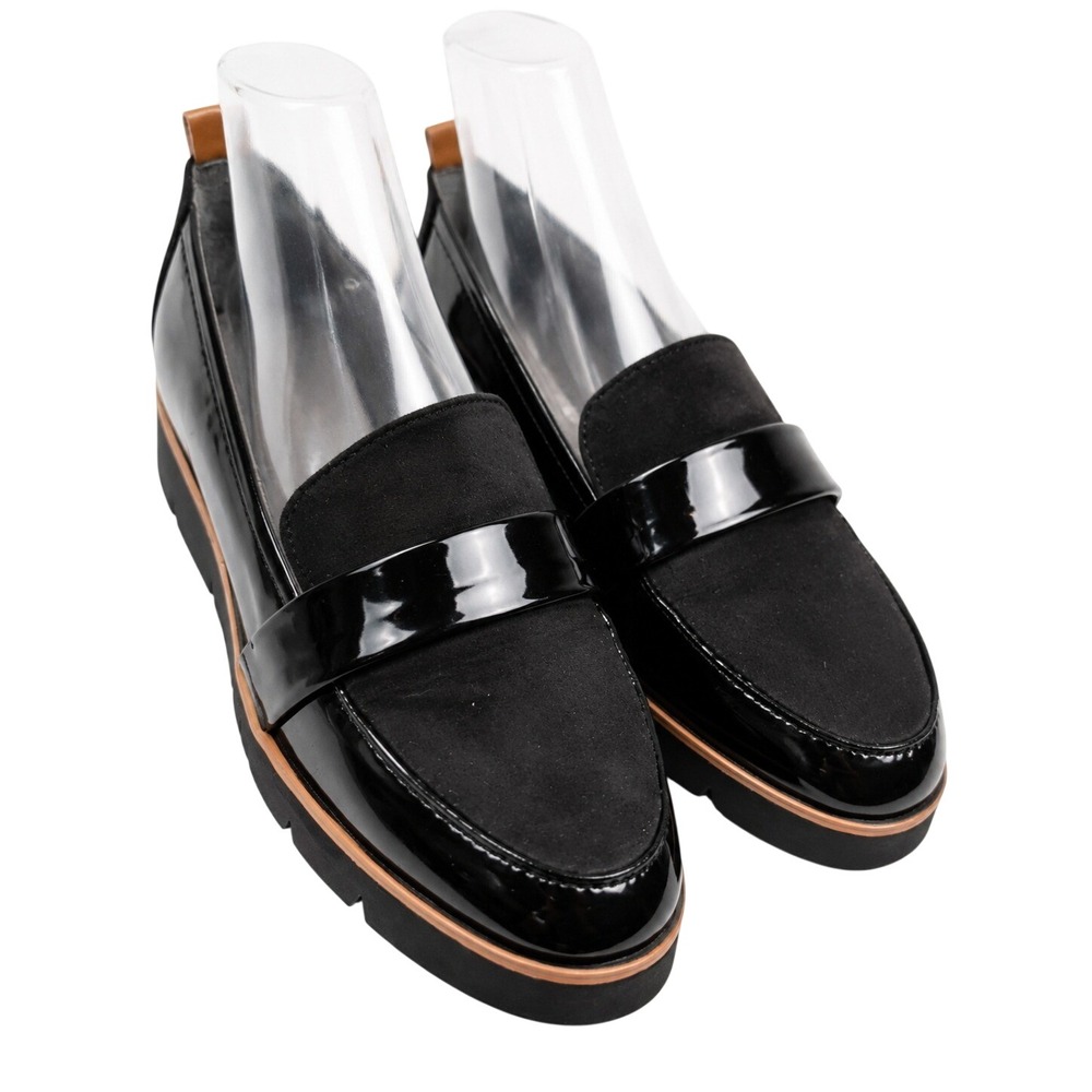 Dr. Scholls Womens Black Patent and Suede Platform‎ Lug Sole Loafers SKUW711